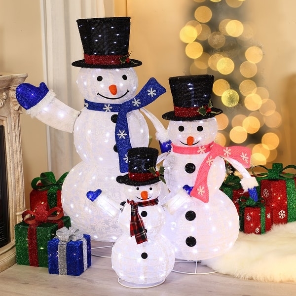 Graduated Snowman Holiday Trio, Set of 3 with Plaid Accents