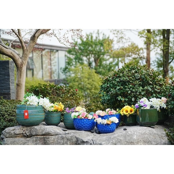 Graduated Square Planter Trio with Antique Distressed Finish and Striped Pattern