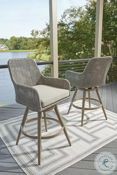Gray Resin Wicker Patio Chairs Driftwood Weave Curved Back Bar Seating