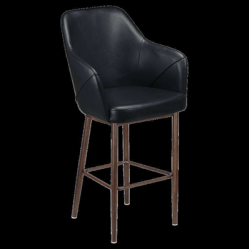 Gray Ribbed Bucket Bar Stool with Tapered Metal Legs