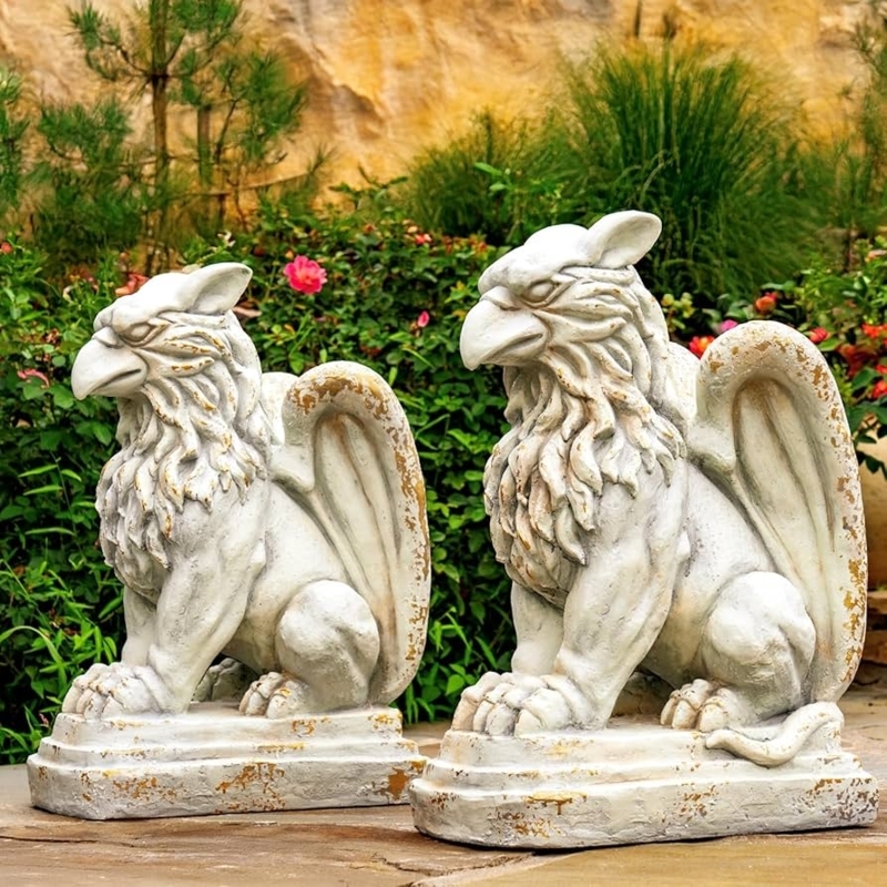 Griffin Garden Statues Distressed Finish Large Scale Winged