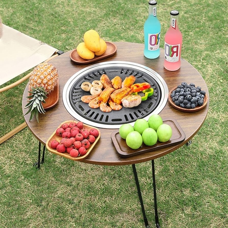 Grill Table Metal Integrated Grill Mesh Lid Dual Use Patio Furniture