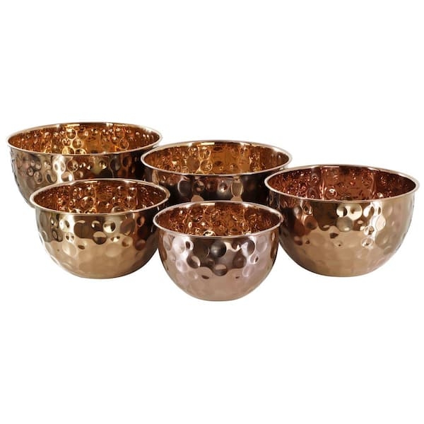 Hammered Copper Serving Bowl Set, Nesting Bubble Texture
