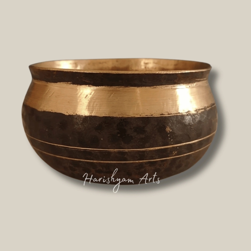 Hammered Metal Serving Bowl, Pot Shaped Silhouette