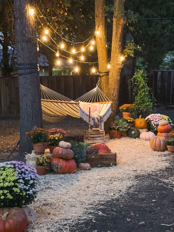 Hammock with Fringe Tassels Styled for a Cozy Outdoor Fall Lounge