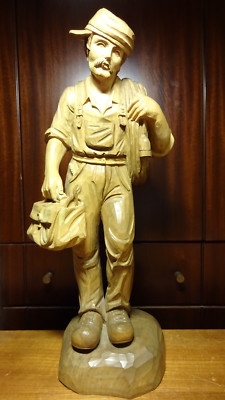 Hand Carved Wood Electrician Figurine Rustic Artisan Tool Belt Accent