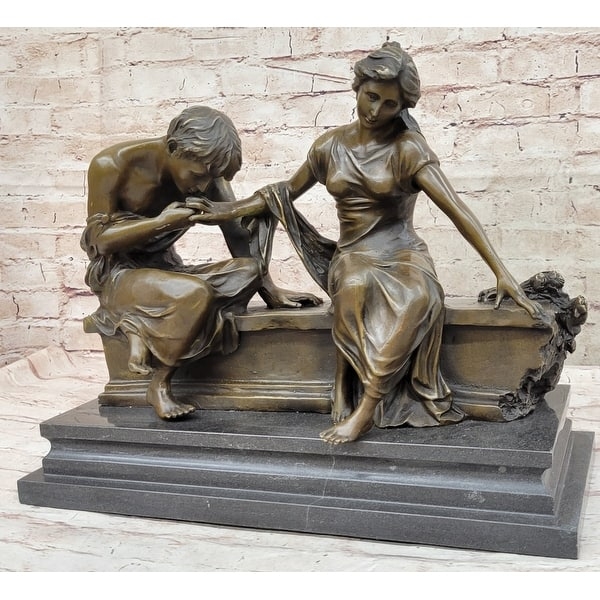 Hand Kissing Pose Sculpture Marble Base Antique Metal Decor