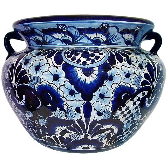 Hand-Painted Blue and White Ceramic Planters with Floral Pattern