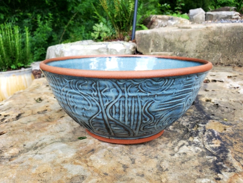 Hand Thrown Serving Bowl with Visible Pottery Throwing Rings