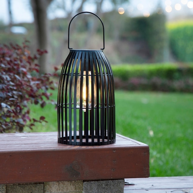 Hanging Lantern Woven Metal Solar Powered Black Teardrop Shape Garden Decor