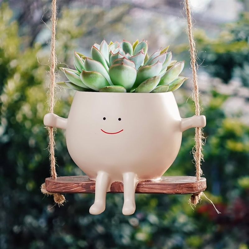 Hanging Planter, Dangling Shoe Detail, Face Shaped Pot, Fun Decor