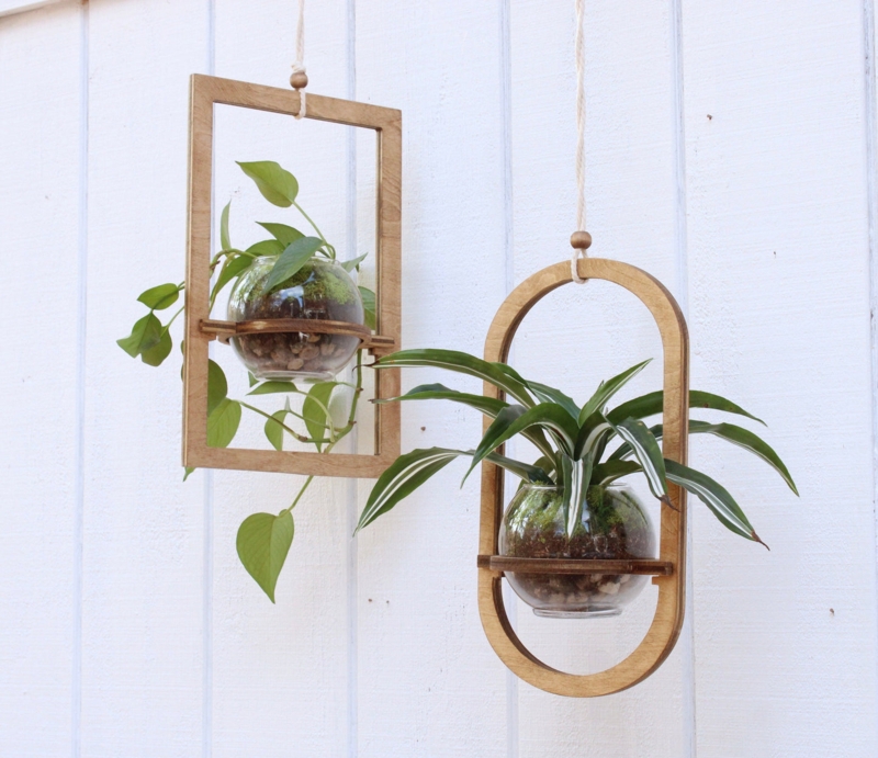 Hanging Planter Hexagonal Wood Frame with Preserved Moss Filler