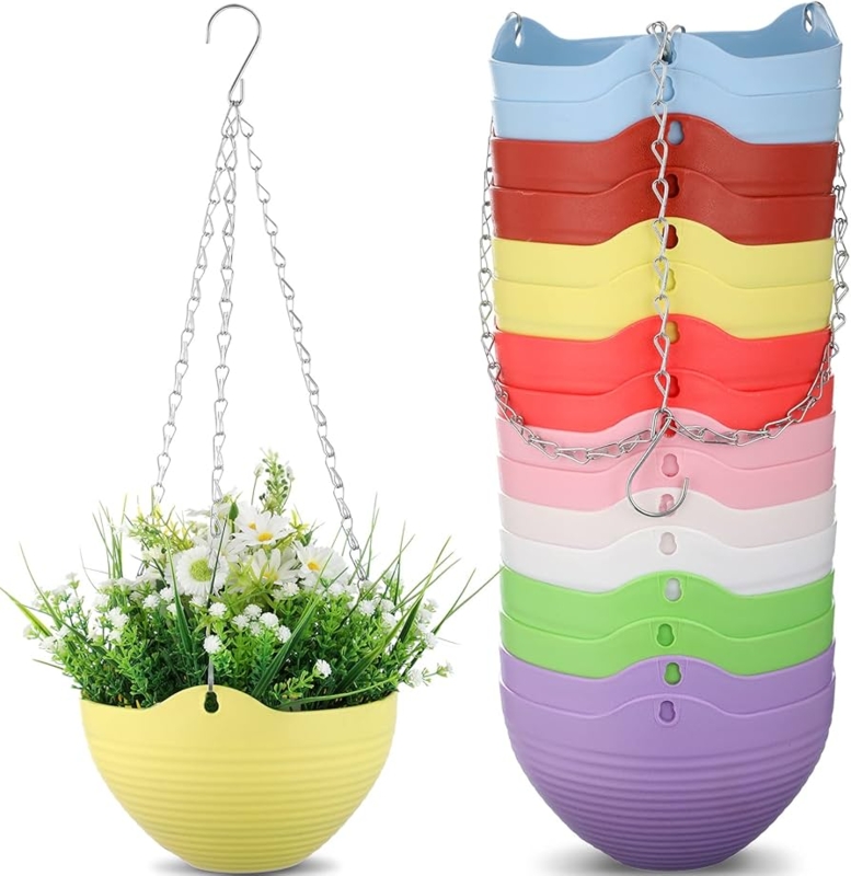 Hanging Planter Self Watering Base Multi Color Set Resin Vibrant Patio