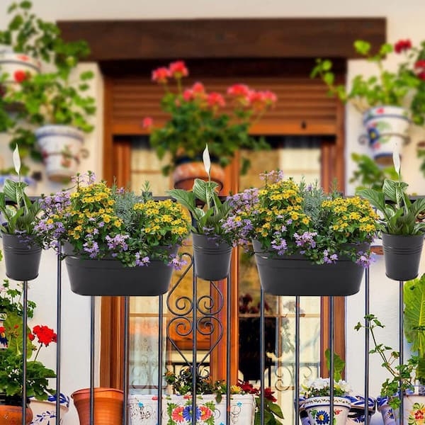 Hanging Planter Set, 10-Piece Black Metal Buckets for Fence Display