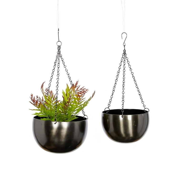 Hanging Planter Set High Gloss Black Bowl with Three Chain Design