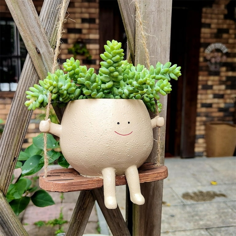 Hanging Planter, Whimsical Face Shape on Swing Suspension