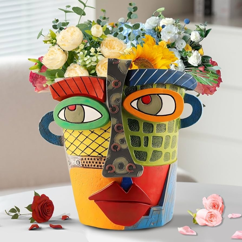 Head Planter Charcoal Brutalist Texture Rough Finish Abstract