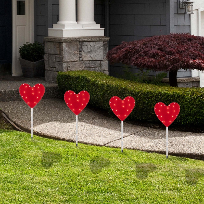 Heart Shaped Lawn Stakes with Vibrant Glow for Valentine's Day