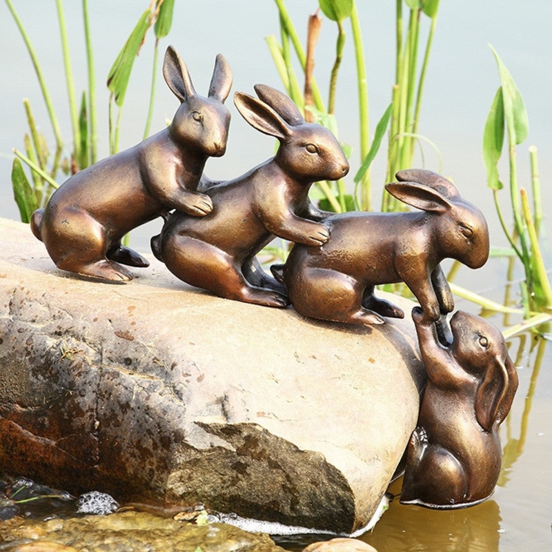 Helping Hand Rabbits Garden Sculpture Antique Verdigris Finish