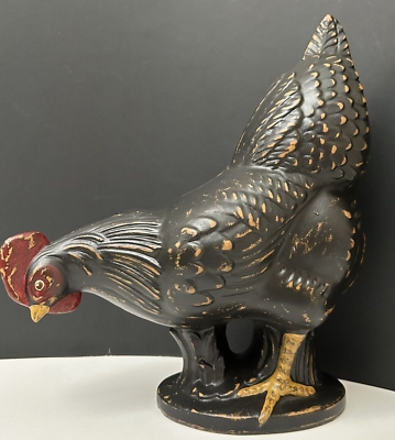 Hen Statue Hand Carved Look Black Finish Primitive Folk Art Statue
