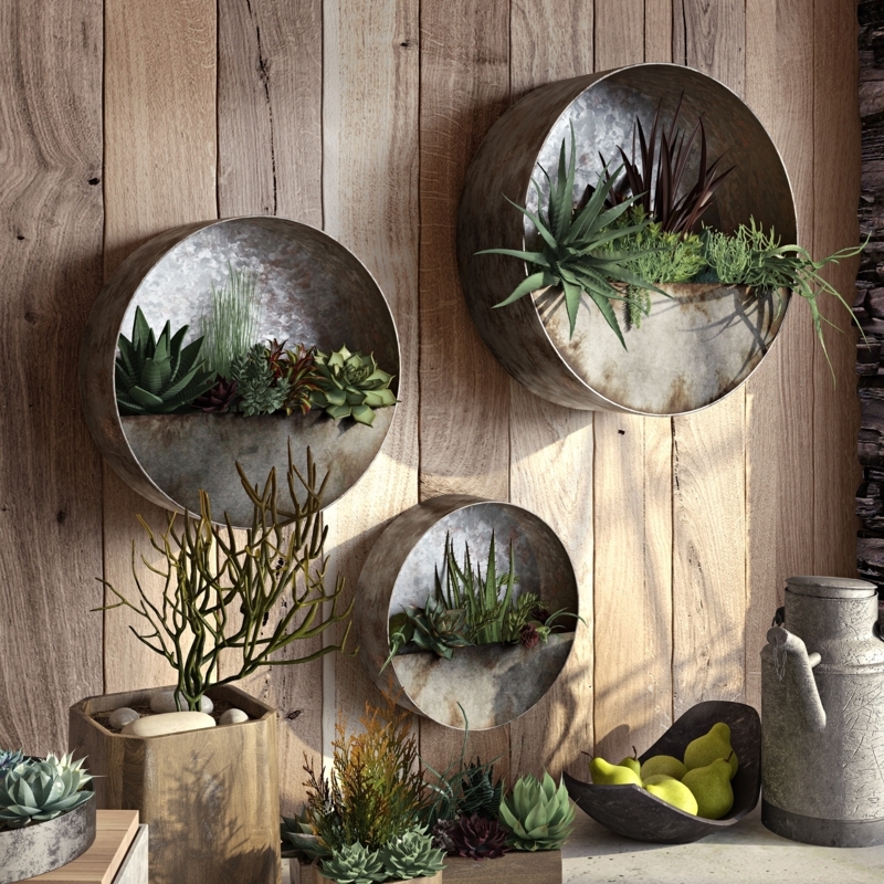 Hexagonal Wall Planter Set of 3 Wood Toned Geometric Succulent Decor