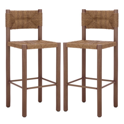High-Back Bar Stool with lattice weave pattern, wood legs. (63)