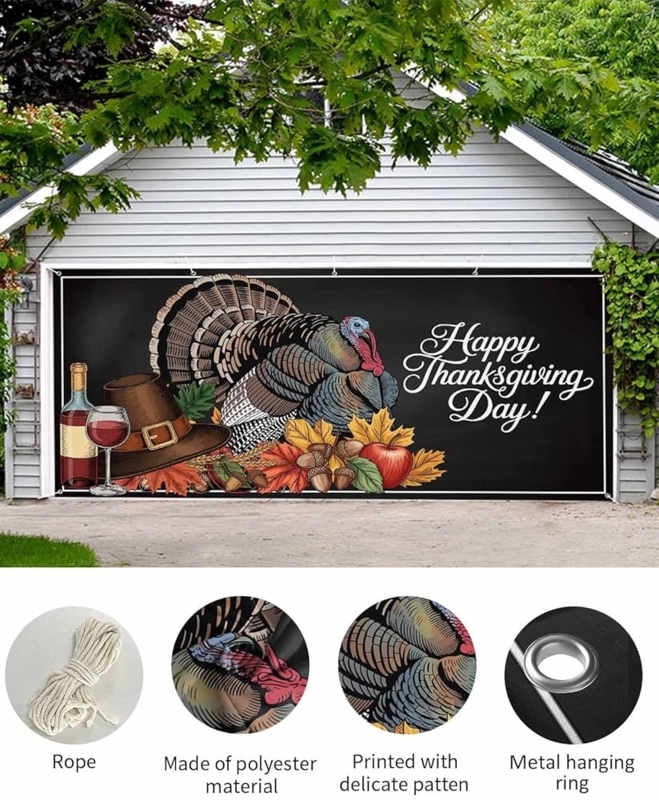 Holiday Banner, Extra Large Garage Door Mural with Turkey Graphic