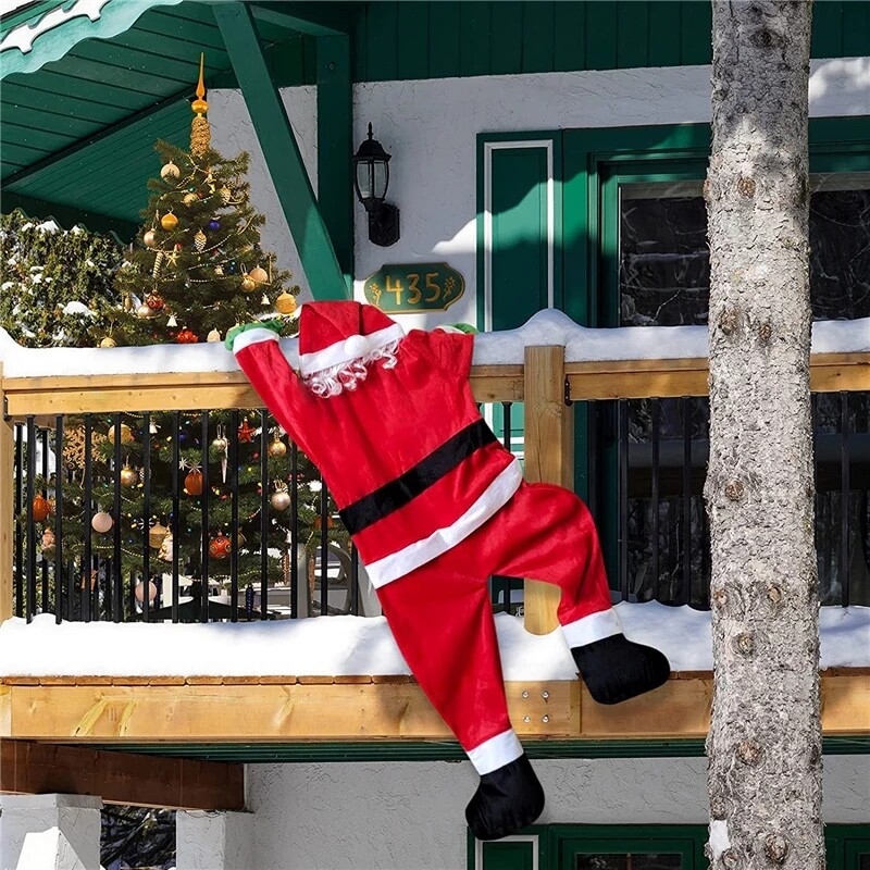 Holiday Decoration Climbing Santa Silhouette Rope Ladder Whimsical Decor