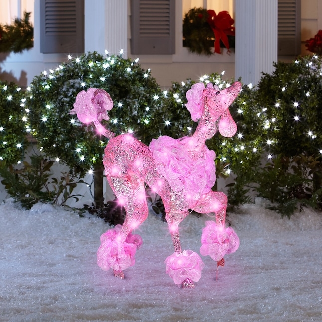 Holiday Decoration LED Lights Poodle Shape White Tinsel Body