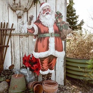 Holiday Figurine, 43 Inch Flat Metal Cutout, Rustic Farmhouse Style