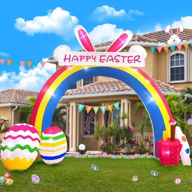 Holiday Inflatable 10-Foot Rainbow Archway Bunny Easter Yard Decor