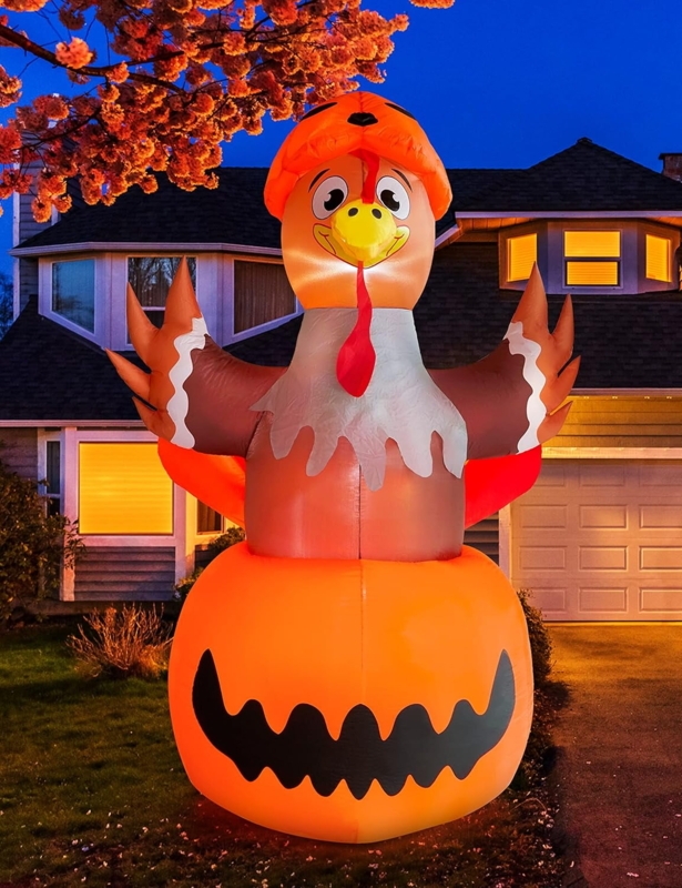 Holiday Inflatable 6ft Tall LED Glow Turkey and Pumpkin Cluster Yard
