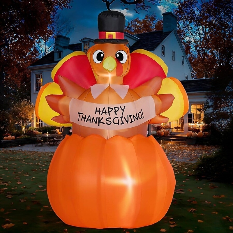 Holiday Inflatable 6ft Turkey On Give Thanks Pumpkin