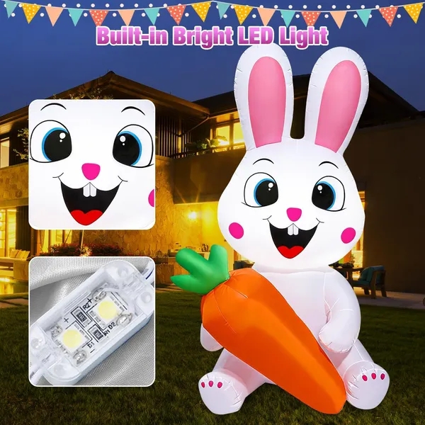 Holiday Inflatable Five Foot Light Up Bunny Holiday Yard Art Installation