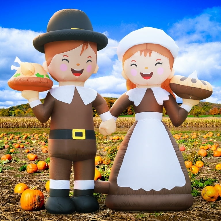 Holiday Inflatable Pilgrim Couple Happy Thanksgiving Banner Yard Display