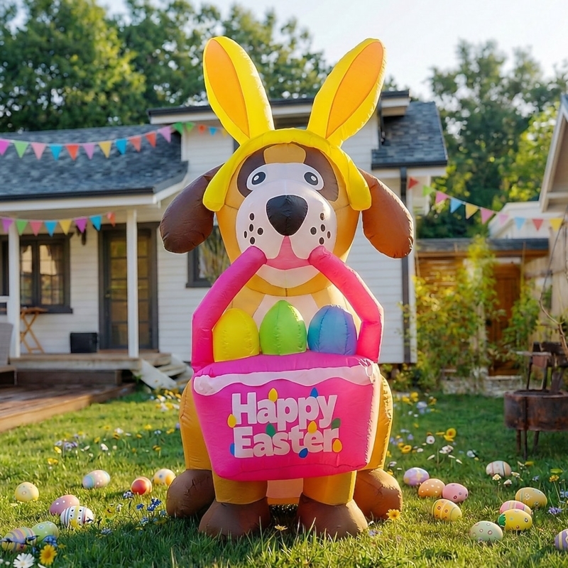 Holiday Inflatable Puppy Character, Six Foot Height, Internal Glow