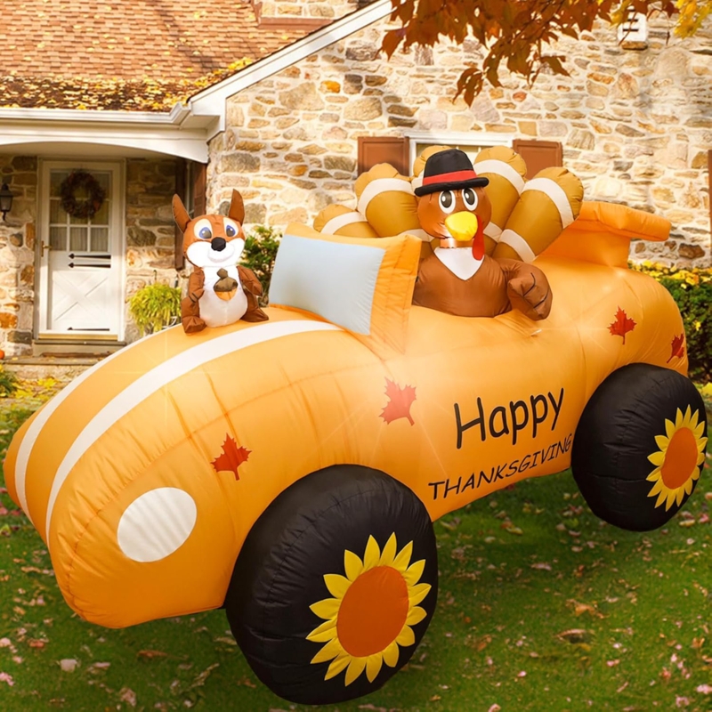 Holiday Inflatable Turkey Character Driving Racing Car