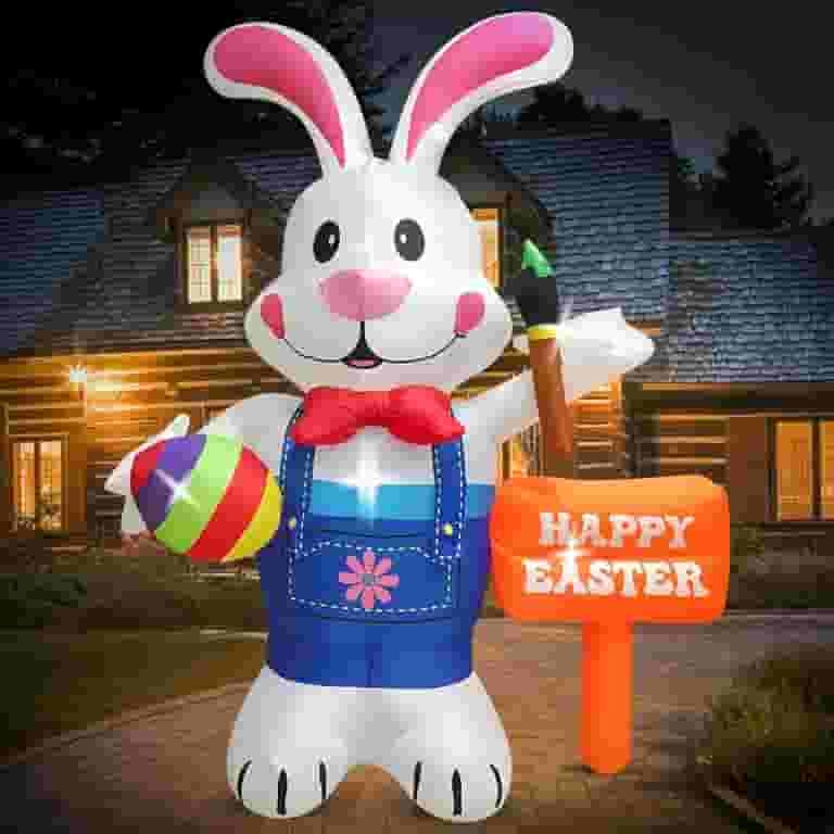Holiday Inflatable Whimsical Bunny with Egg for Cheerful Garden Decor