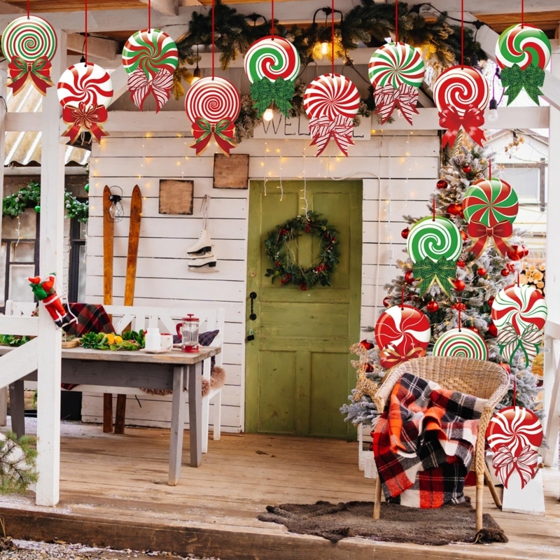 Holiday Ornament Peppermint Candy Theme Red White Swirls for Garden