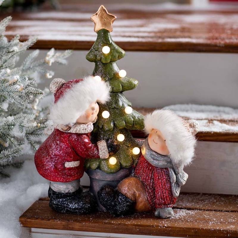 Holiday Sculpture, Carved Stone Aesthetic, Integrated LED Lights