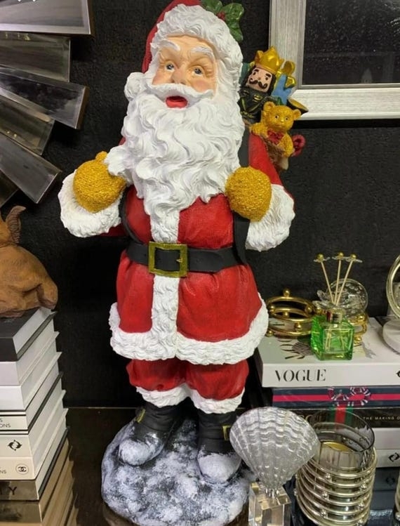 Holiday Statue, Large Scale, Ornate Gold Detailing, Traditional Velvet