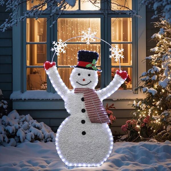 Holiday Yard Decoration Pre-Lit Snowman With Snowflake Arch Tinsel