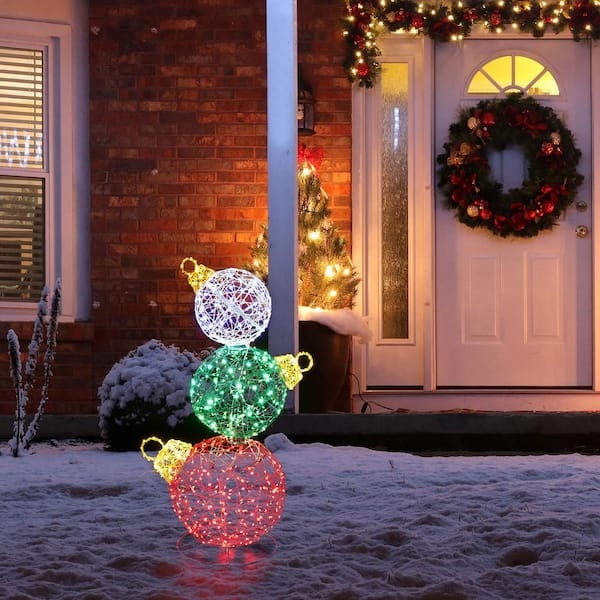 Holiday Yard Decoration Stacked Sphere Silhouette Green Led Lights