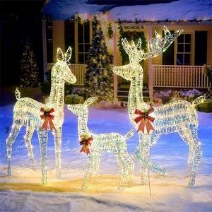 Holographic Glow Reindeer Set, Shimmering White Mesh LED Family.