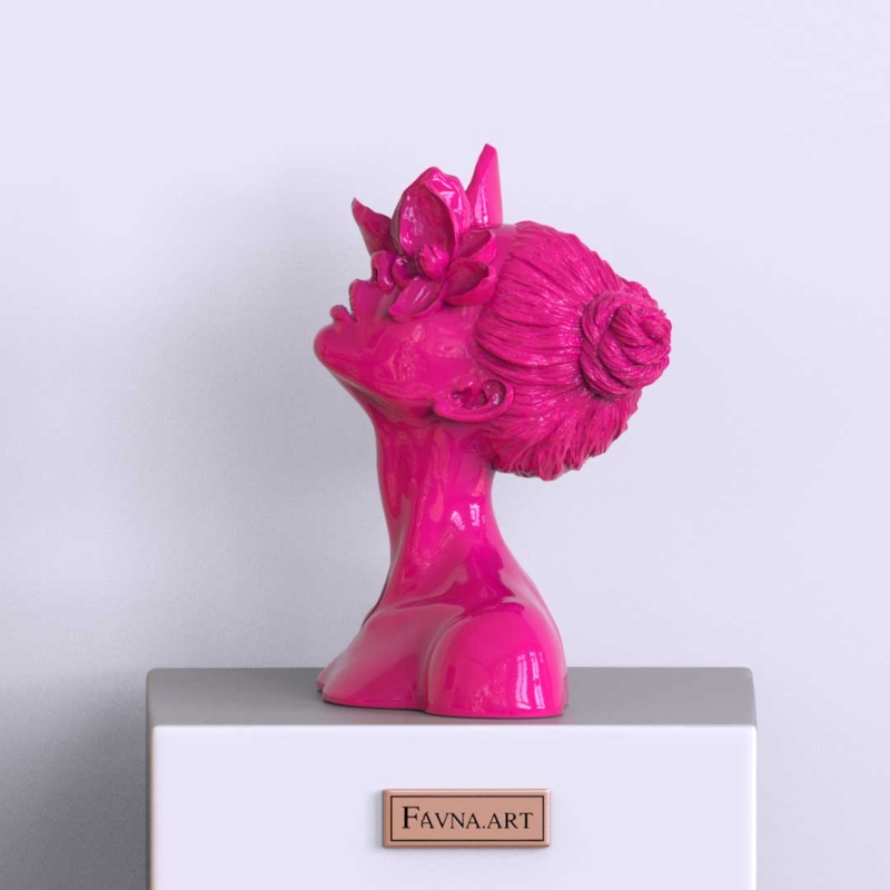 Horned Female Subject Bust Sculpture Matte Monochromatic Finish