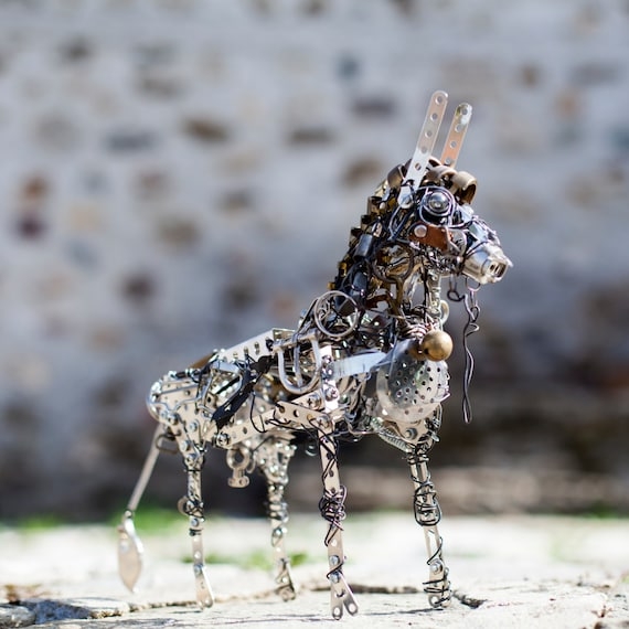 Horse Figurine Chain Mane Upcycled Parts Industrial Steampunk