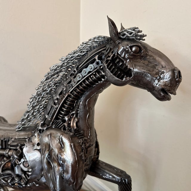 Horse Sculpture Galloping Pose Oxidized Recycled Hardware