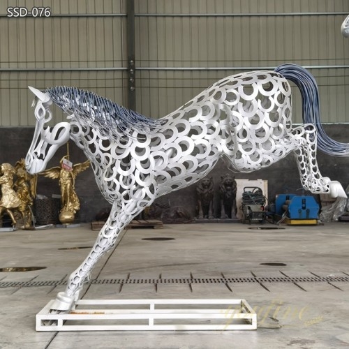 Horse Sculpture Large Hollow Lattice Silver Polished Metal Contemporary