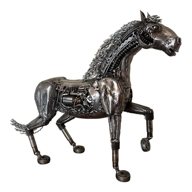 Horse Sculpture Mechanical Gears Open Work Weathered Patina