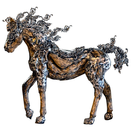Horse Sculpture Patchwork Wood Construction Wire Mane Rustic